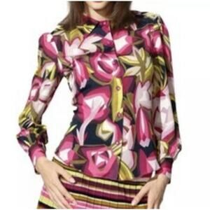 Missoni for Target M Medium Button Up Top Floral Blouse Retro Long Sleeve Womens